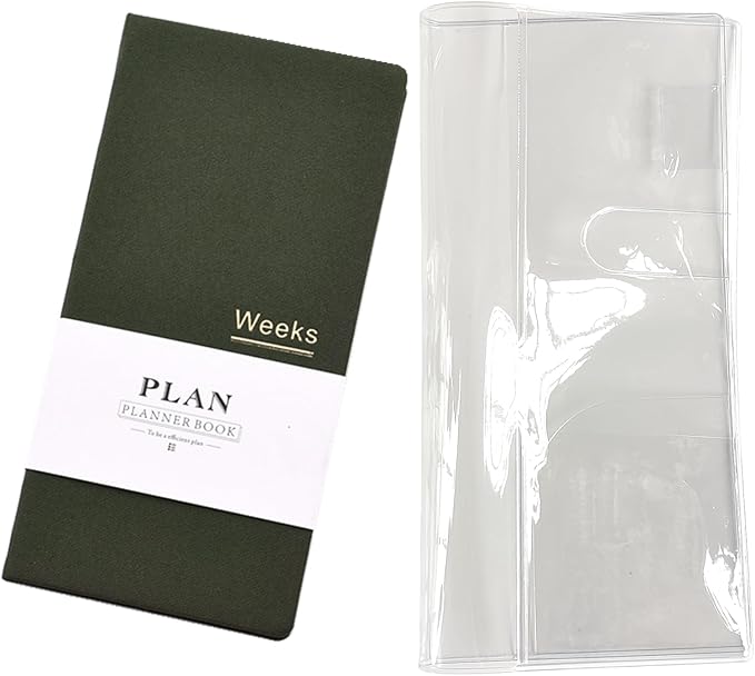 Undated Pocket Weekly Planner Schedule Organizer Agenda Year Month Week Plan A6 Notebooks (Green with clear cover)