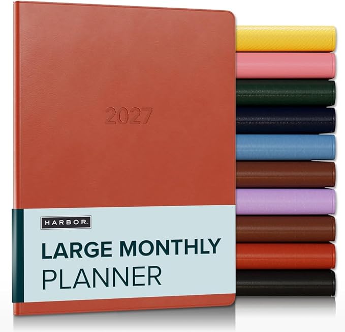 Harbor Large Monthly Planner 2027, Calendar Planner and Notebook, Durable Faux Leather, 14 Months, 96 Pages, Softcover & Lightweight - Cambridge Burnt Orange - 9.75x7.5"
