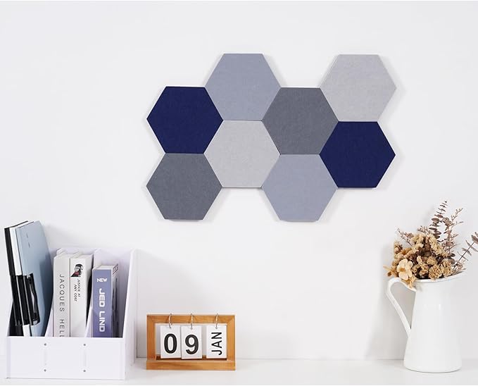 8Pcs Hexagon Felt Cork Board Tiles Self Adhesive Bulletin Board, Pin Board for Wall Decor Memos Photos Display (Set H)