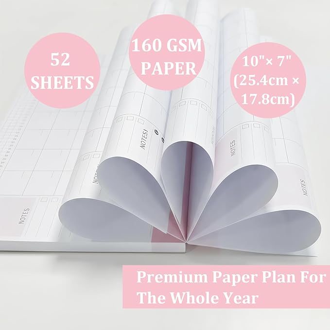 Monthly Planner Notepad with 52 Monthly Blank Calendar Sheets - 7"x10" Undated Format for Flexible Planning & Goal Tracking, Undated Blank Calendar Design for Custom Monthly Scheduling, Pink