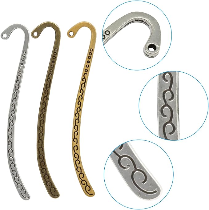 Elegant Metal Bookmarks - Vintage Carved Design with Loop for DIY Beading, Tassels & Hairpin for Readers, Writers & Book Lovers, Robust Alloy Rust-Free Book Markers (Set of 60)