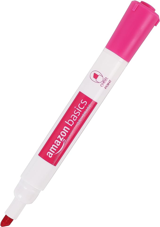 Amazon Basics Dry Erase Whiteboard Markers, Chisel Tip, Low-Odor, Assorted Colors, 12-Pack, Erase Easily