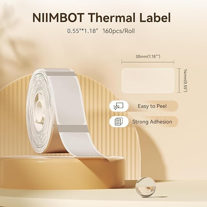 NIIMBOT Thermal Label Maker Paper 0.55"×1.18" Stickers Waterproof Tear-Resistant Self-Adhesive Replacement for D11 Label Printer Office&Home 210 Labels/Roll (Transparent)