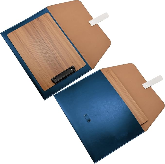 PU Leather A4 File Folder Large Document Holder Waterproof Envelope Folder Case with Handmade Closure (Blue)