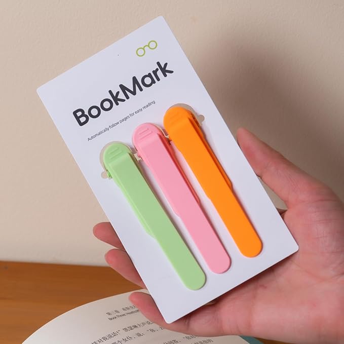 3Pcs Automatic Bookmark, Silicone Smart Book Marks for Reading Women, Men, Kids - Cute Unique Book Markers - 1 Green+1 Pink+1 Orange