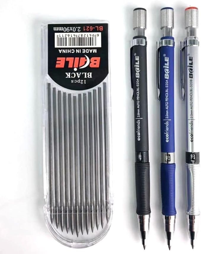 1Pc Black Mechanical Pencil 2.0mm 2B Automatic Pencils ，Lead Drawing Writing Tools School Office Supplies，Mechanical Pencils ，Writing and Correction Supplies