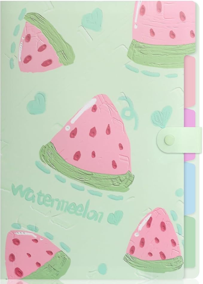 Cute Expanding File Folder Fruit Series - 5 Pockets Accordion Document Organizer, Waterproof Poly Plastic, A4/Letter Size for School Office Home (Watermelon)
