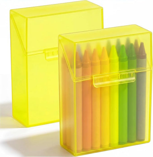 Clabby 2 Pcs Plastic Crayon Organizer Case for 24 Count Crayons Kids Art Supply Storage Box with Lid, Portable Holder for Classroom Home Travel, Fits Standard 24-Pack Crayon (Yellow)