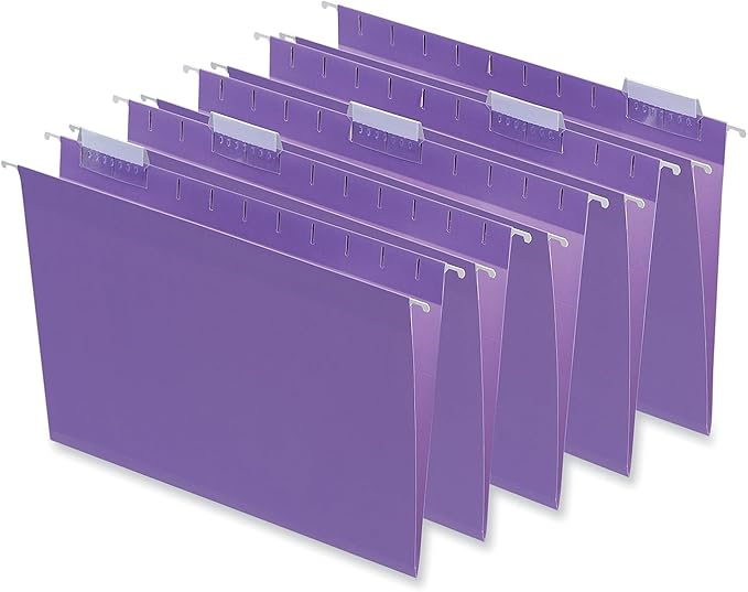 Universal Deluxe Bright Color Hanging File Folders, Letter Size, 1/5-Cut Tabs, Violet, 25/Box