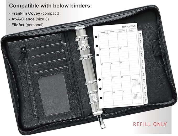 newestor 2026 Planner Refill, Monthly, 3-3/4" x 6-3/4", Jan 2026 to Dec 2026, Personal/Portable Size