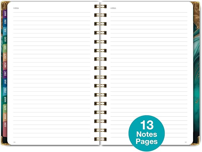 HARDCOVER Academic Year 2026-2027 Planner: 14 Months (May 2026 Through June 2027) 5.5"x 8" Daily Weekly Monthly Planner Yearly Agenda. Bookmark, Pocket Folder and Sticky Note Set (Teal Gold Marble)