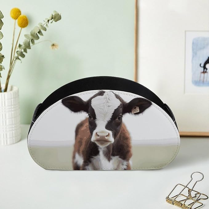 Baby Cow Remote Control Holder with 5 Compartments - PU Leather TV Remote Holder Remote Caddy Desktop Organizer Makeup Brush Holder, Remote Storage Box for Home Office