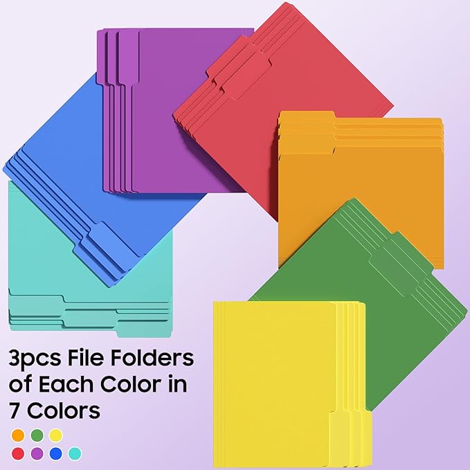 File Folders,21 Pack Manilla Folders 8.5x11,1/3 Cut Tabs Manila Folders for Easy Labeling and Organization,Colored File Folders Letter Size for Documents School Classroom Office Supplies