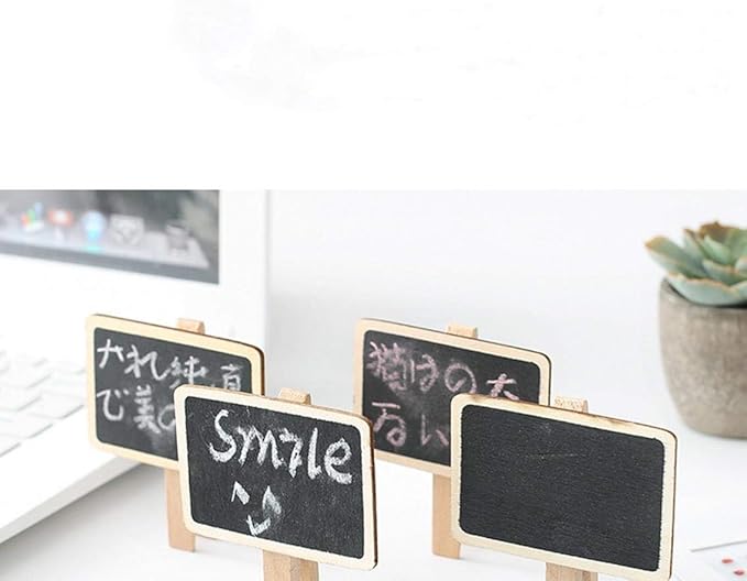 40Pcs 2.36 x 1.58 Inch Wood Mini Chalkboard Clips Wooden Blackboard Clips Photo Price Chalk Board Message Board Tag Signs with Pegs for Memo,Note Taking,Food Label,Wedding Table Number Place Card