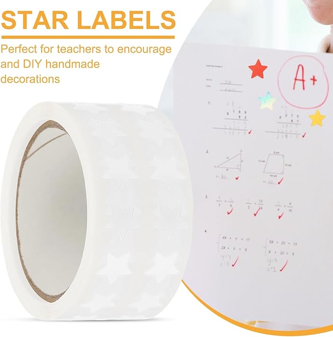 PATIKIL Star Stickers Roll 3/8", 1000 Pcs Self-Adhesive Reward Stickers for Classroom Teacher Supplies and DIY Craft, White