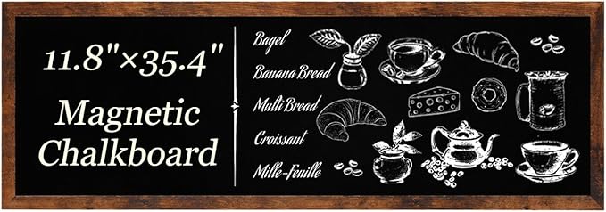 Magnetic Chalkboard for Wall, Long Chalk Board, Wall Hanging Menu for Restaurant, Food Truck, Kitchen, Chalk Board for Kitchen, Bar & Home Decor 11.8" x 35.4"（Brown-3090）