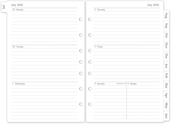 2026-2027 Weekly & Monthly Planner Refill, A5 Medium Planner Inserts with Monthly Tabs, Size 4, 5.5"x8.5", July 2026 - June 2027, 7-Hole Punched