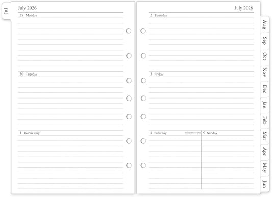 2026-2027 Weekly & Monthly Planner Refill, A5 Medium Planner Inserts with Monthly Tabs, Size 4, 5.5"x8.5", July 2026 - June 2027, 7-Hole Punched