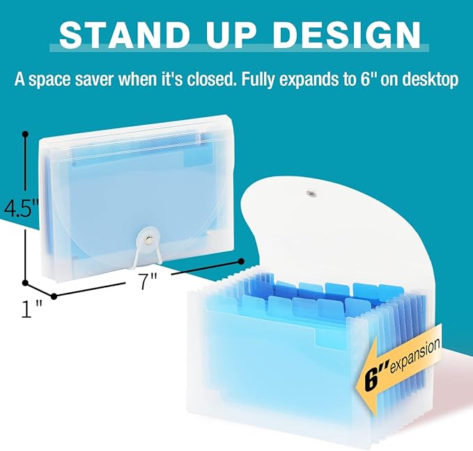H4D Coupon Receipt Holder, 13 Pocket Accordion File Organizer, 7x4.5 Inches, Blue