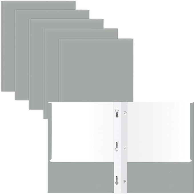 2 Pocket Portfolio Folders with Prongs (Metal Fastener Clips), 25 Pack, Cool Trendy Colors, Fits Letter Size Paper, for School, Office, Home, Matte Finish (Silver Gray)