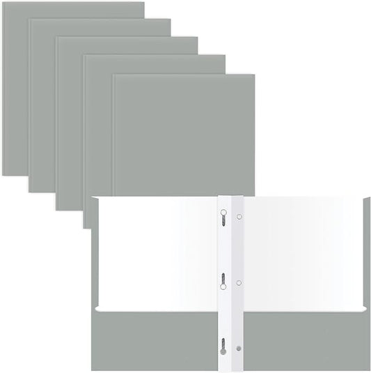 2 Pocket Portfolio Folders with Prongs (Metal Fastener Clips), 25 Pack, Cool Trendy Colors, Fits Letter Size Paper, for School, Office, Home, Matte Finish (Silver Gray)