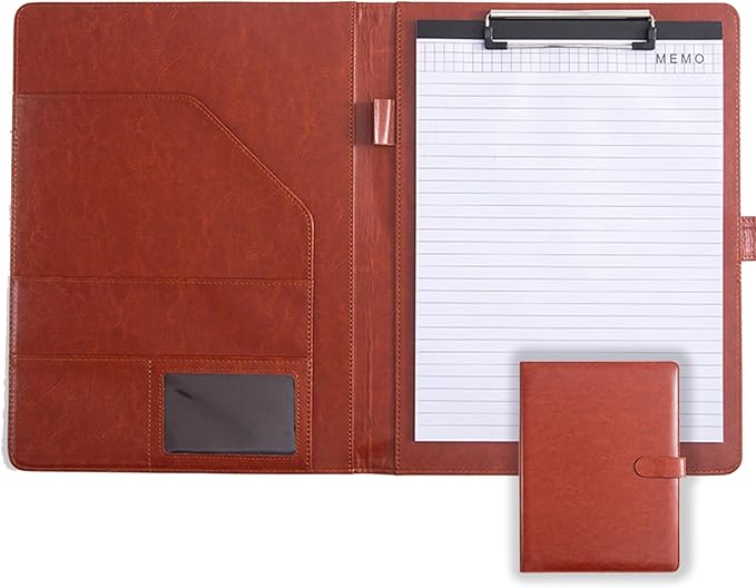 Faux Leather Portfolio with Clipboard – A4/Letter Size Legal Pad Holder, Resume Organizer and Writing Folder, Professional Business Conference Office Padfolio(red)