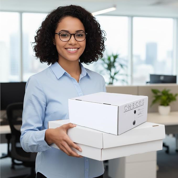 AmazingSpark 3 Pcs Check and Form Storage Boxes 10"x10"x4.5" Storage File Box Divided by Quarter Tax Box Keeping for Tax Filing Organization and Document for Office Home Accountants Taxpayers