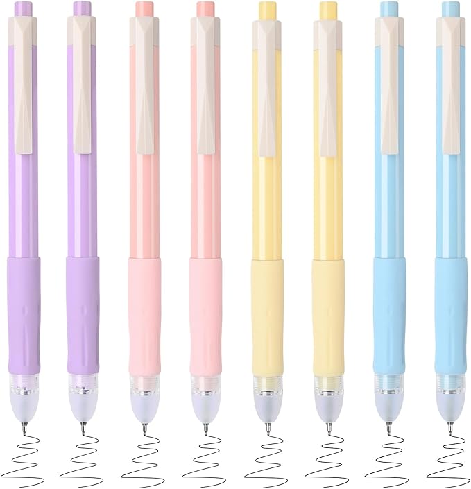 8Pcs Erasable Pens with Erasers, Retractable 0.5mm Fine Point Smooth Writing Black Ink Pen with Eraser, Aesthetic School Office Supplies for Journaling (Black Ink)
