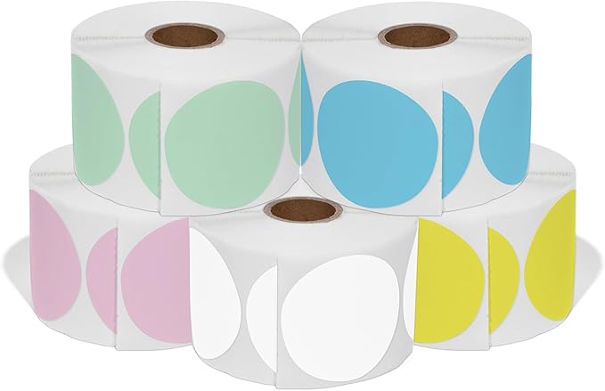 Spartan Industrial - 2" Circle Direct Thermal Labels - 5-Color Set (3750 Count, 5 Rolls) - 2 Inch Color Thermal Labels for Logo, Packaging, Organization - Compatible with Zebra and Rollo Printers