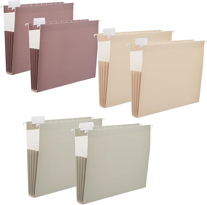 6 Pack Extra Capacity Hanging File Folders Letter Size Accordion Decorative File Folder Cute Colored Hanging Folder Organizer for Office Home with 1/5-Cut Adjustable Tabs, Selected Color Set 1