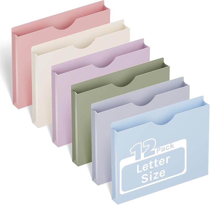 Ansook Plastic Manila File Jacket & File Pockets Letter Size,Heavy Duty 1 Inch Expanding Manila Pocket File Folders,Extra Capacity Project File Jackets,Job Folders File Jackets-Assorted Color