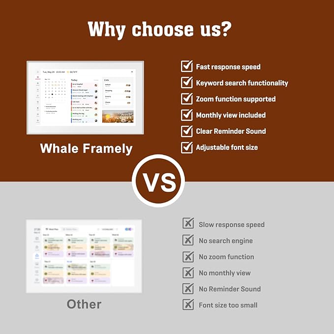 Whale Framely 15.6 Inch Digital Wall Calendar Touchscreen, Smart Family Schedule & Chore Chart, IPS FHD Wall Planner with Auto-Rotate, Wall Organizer, Gift for Women/Mom