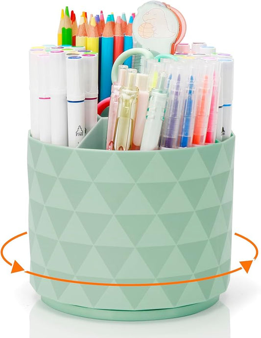 Cute Pencil Holders For Desk,360-Degree Rotating Pen Holders For Home Office,Diamond-like Pen Organizer With 5 Compartments,Stylish Desk Accessories For Office,School ,Home ,Art Supply (Green)