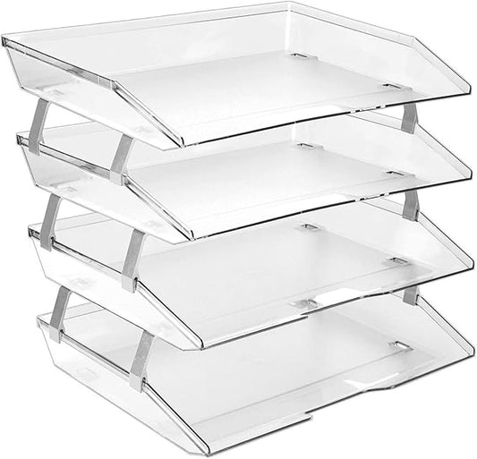 Acrimet 4-Tier Paper Letter Tray, Desk File Organizer, Plastic, Clear | Heavy-Duty, Large-Capacity