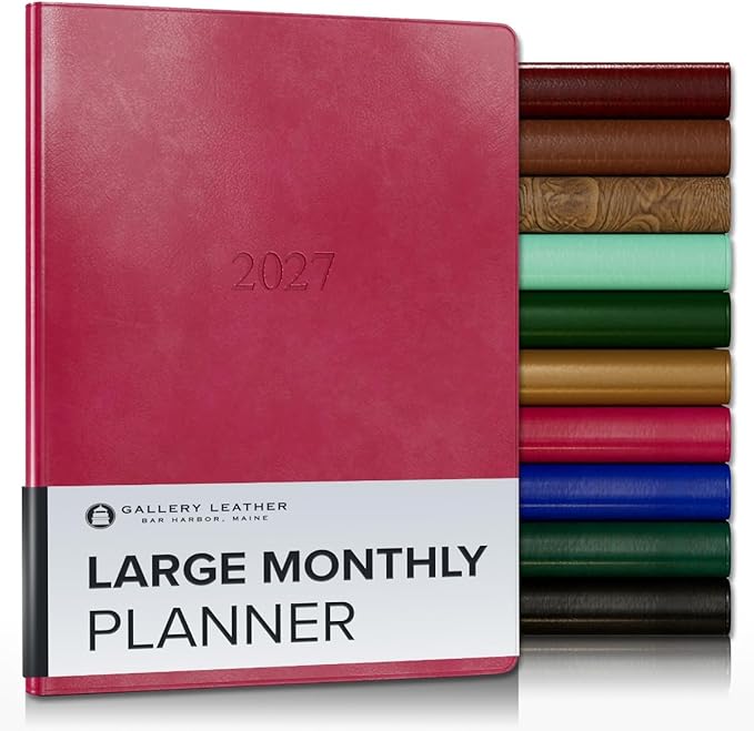 Gallery Leather Large Monthly Planner 2027, Elegantly Bound Calendar Planner and Notebook with Stylish Gold-Gilded Page Edges, 18 Months - Acadia Wild Rose - 9.75x7.5"