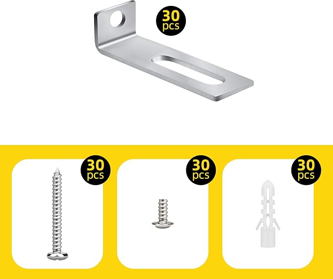 30 Set White Board Mounting Hardware,Whiteboard Hanging Brackets, White Board Installation Kit Includes Hanger Supports, Screws and Expansion Tube for Hanging Whiteboard Office Supplies (38*9.5*12mm)