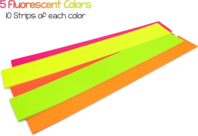 Hygloss Unruled Sentence Strips for Teachers-50, 5 Bright Neon Colors-3" x 22"-Perfect Classroom Supplies-Fluorescent Cardstock, Teacher Must Haves