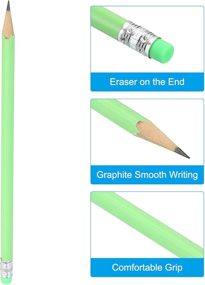 PATIKIL Round Pencils, 24 Pack HB Graphite Pencils with Eraser Wood Pencils Cute Pencil for Classroom Teacher Office Supplies, Green