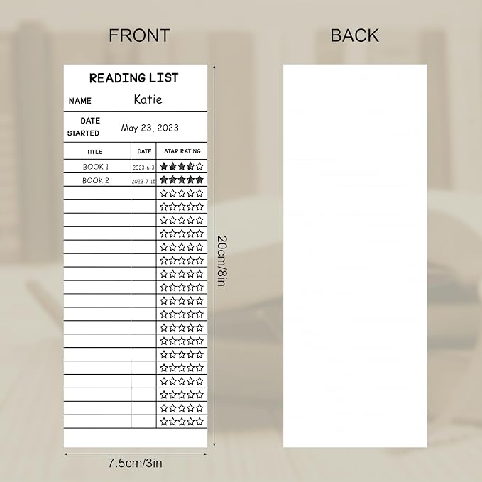 LOTMER 100 PCS Reading List Bookmark, 3 x 8 Inch Personal Libraries Cards, Reading Log Bookmark for Gifts and Literary Supplies for Reading Enthusiasts (White)