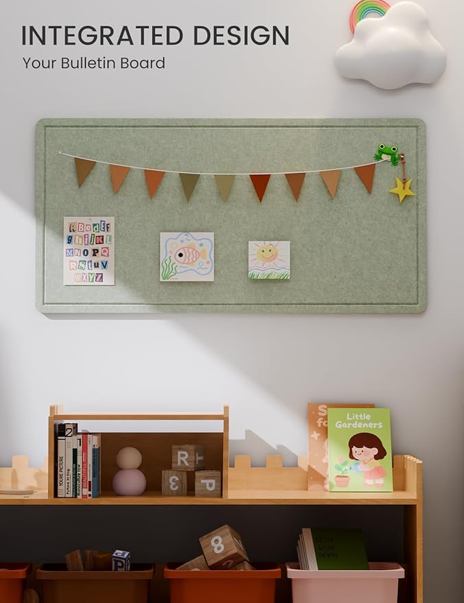 Fluxynara Bulletin Board, 35" x 17.5" Cork Board Alternative with 12 Safe Removable Adhesive Tabs, Foldable Felt Pin Board for Home Office, Classroom, Bedroom,Entryway for Walls—Sage