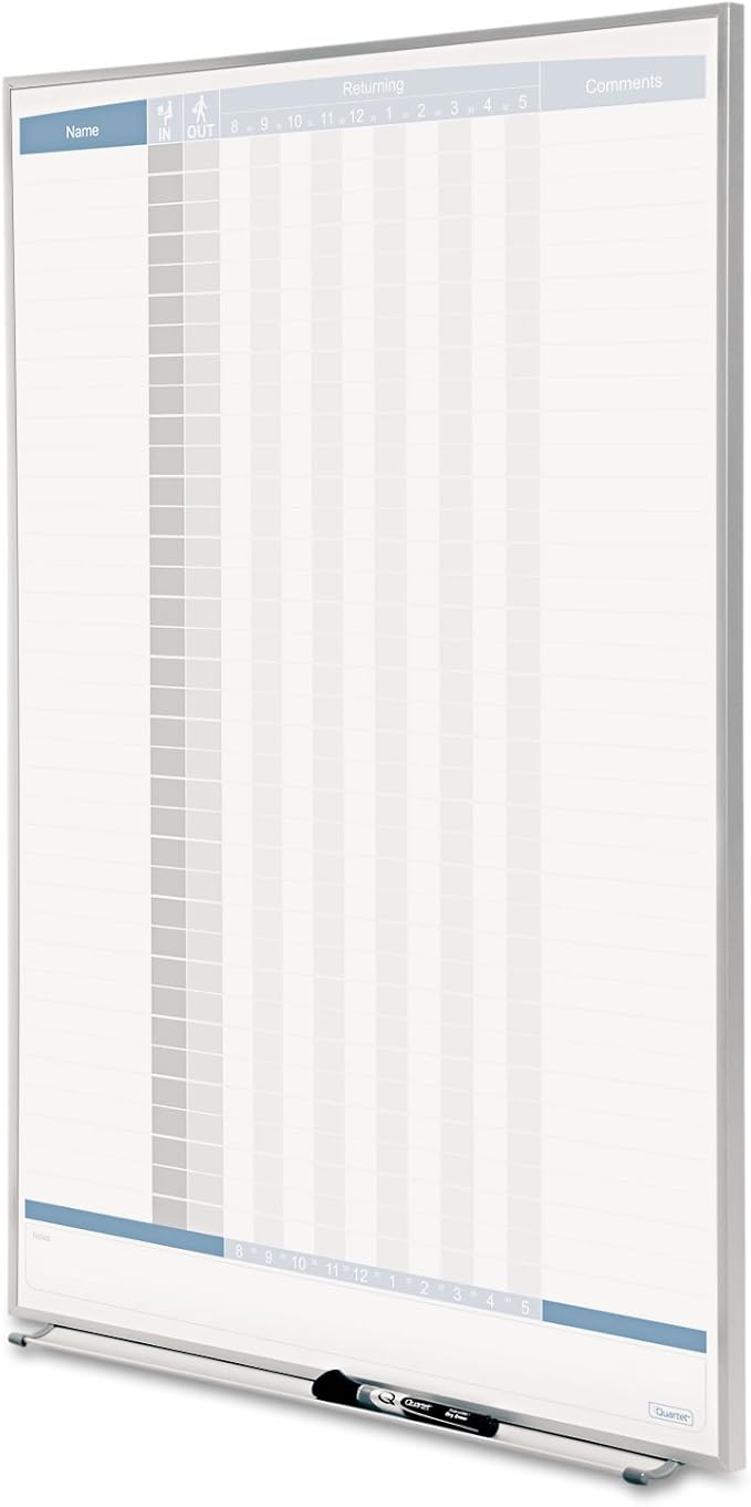 Quartet In and Out Dry Erase Magnetic Board 23"W x 34"H, In & Out Personnel Matrix for 36 Names, Silver Frame (33705)