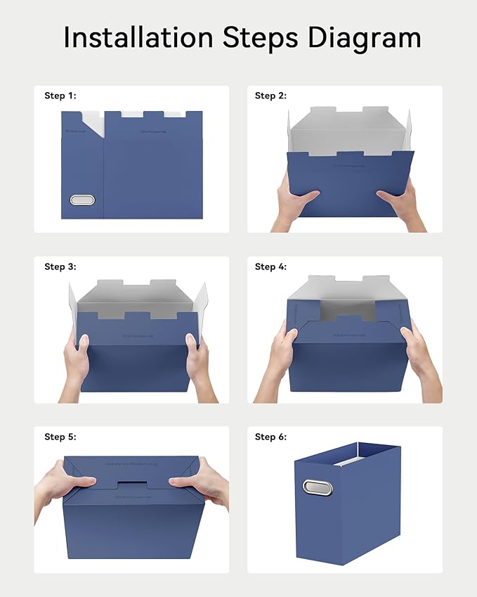 Oterri File Organizer Box, Portable Collapsible Cardboard File Folder Organizer with Handle for Letter Size Hanging Files, Document Storage Box for Home Office & Classroom (4 Packs, Navy)