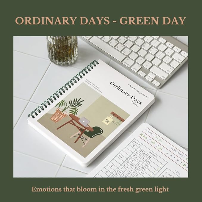 Monolike Ordinary days 4 Month Study Planner, Green day - Academic Planner, Weekly & Monthly Planner, Study plan