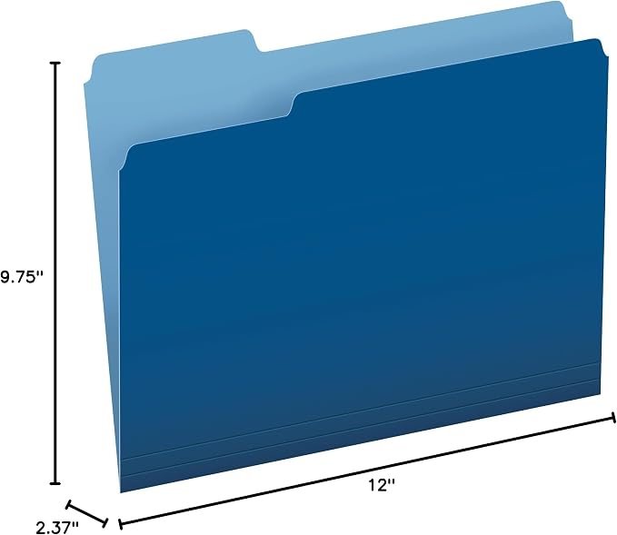 Pendaflex Colored File Folders, 100 Pack, Letter Size (8.5" x 11"), Durable Dark Blue Folders, 3 Tabs for Easy Labeling, Colorful School, Office & Home Document Organization