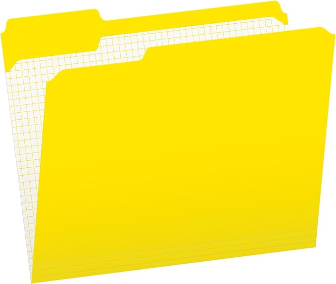 Pendaflex Color File Folders with Interior Grid, Letter Size, Yellow, 1/3 Cut, 100/BX (R152 1/3 YEL)