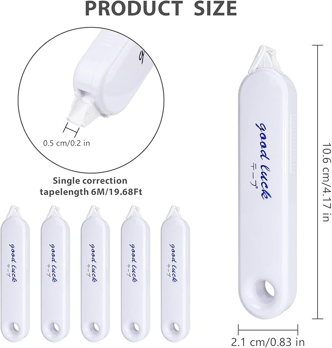 5-Piece Correction Tapes, Aesthetic White Pull Out Tape, Quick Dry, Instant Correct, Easy to Use for School Office Supplies (White)