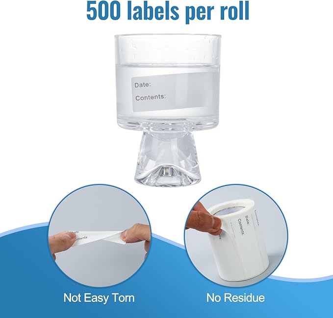 500 Pcs Freezer Labels, 1 x 3 Inch Refrigerator Food Label Stickers, No Residue, Easy Peel Off, Water & Oil Resistant, Labels for Food, Freezer Bags, Jars, and Containers
