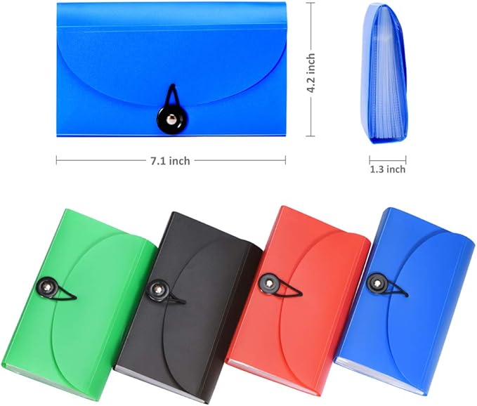 SEEKIND Expanding File Folders 4 Pack, 7.1" 4.2" Receipt Organizer Folder Accordion Folder Document with 13 Pocket for Office,Cards,Tickets-Water Resistant