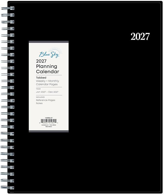 Blue Sky 2027 Weekly and Monthly Planner Calendar, January 2027 - December 2027, 8” x 10.875”, Flexible Cover, Laminated Tabs, Durable Twin Wire Binding, Dainian