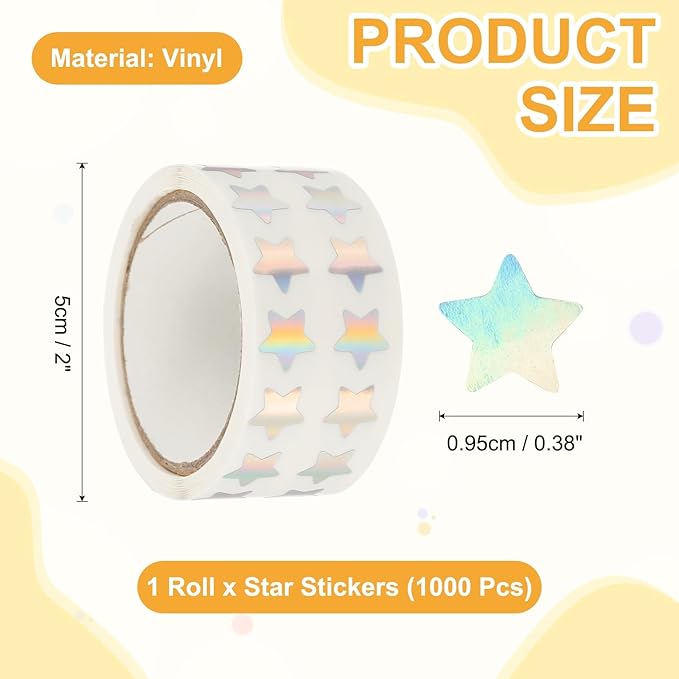 PATIKIL Star Stickers Roll 3/8", 1000 Pcs Self-Adhesive Reward Stickers for Classroom Teacher Supplies and DIY Craft, Silver